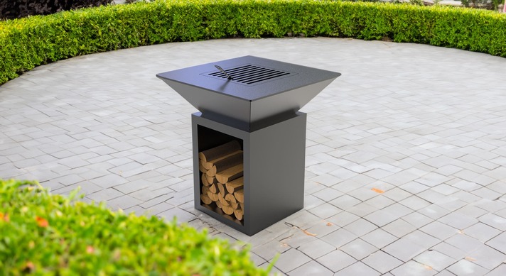 32-Inch Square Fire Pit Grill with Niche for Firewood. DXF files for plasma, laser cutting. Plancha BBQ