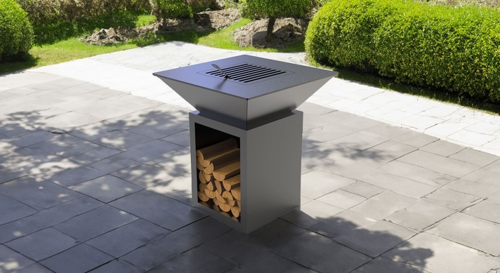 32-Inch Square Fire Pit Grill with Niche for Firewood. DXF files for plasma, laser cutting. Plancha BBQ