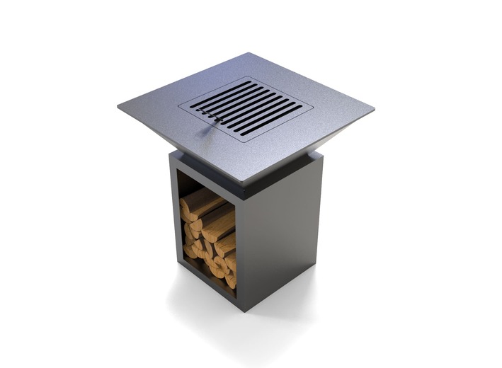 32-Inch Square Fire Pit Grill with Niche for Firewood. DXF files for plasma, laser cutting. Plancha BBQ