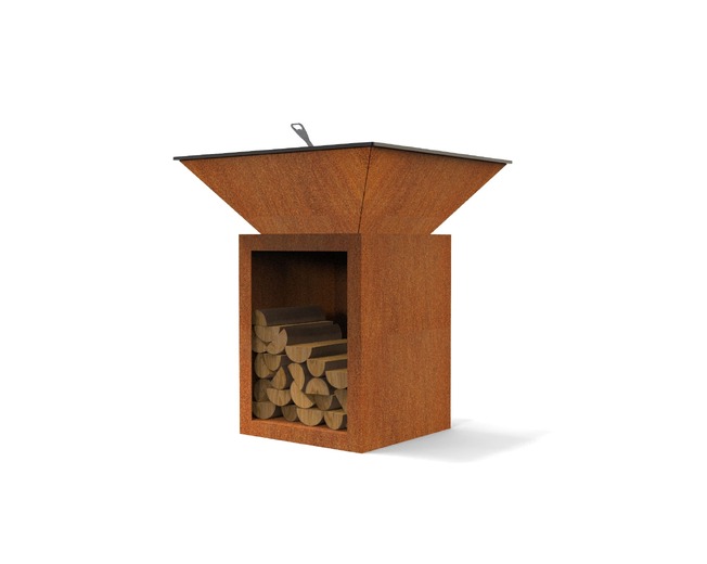 32-Inch Square Fire Pit Grill with Niche for Firewood. DXF files for plasma, laser cutting. Plancha BBQ