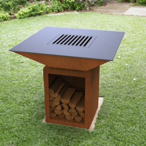 38-Inch Square Fire Pit Grill with Niche for Firewood. DXF files for plasma, laser cutting. Plancha BBQ