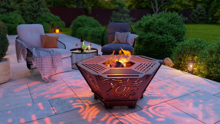 Hexagon Foldable Fire Pit Grill V4. DXF, SVG files for plasma, laser cutting. Backyard BBQ
