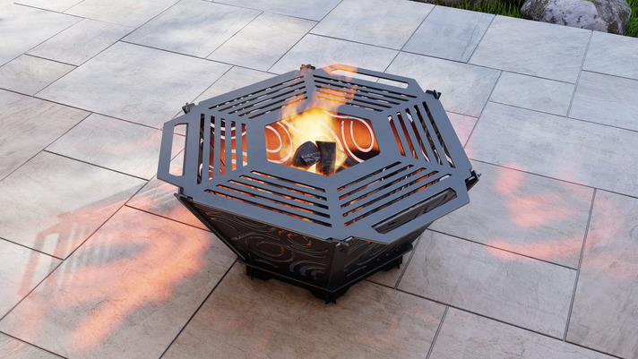 Hexagon Foldable Fire Pit Grill V4. DXF, SVG files for plasma, laser cutting. Backyard BBQ
